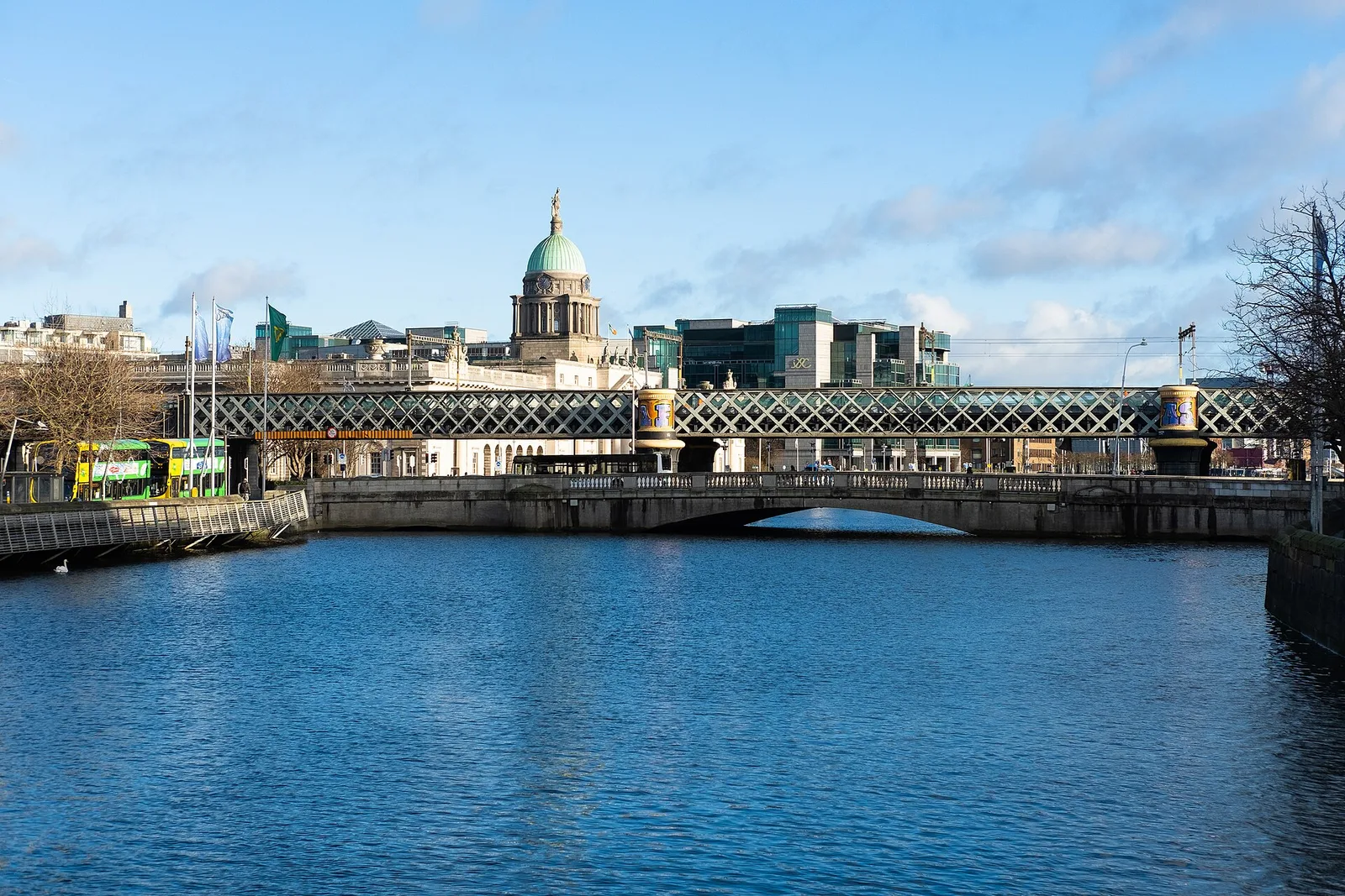 River Liffey with Butt Bridge and Loopline Bridge in Dublin